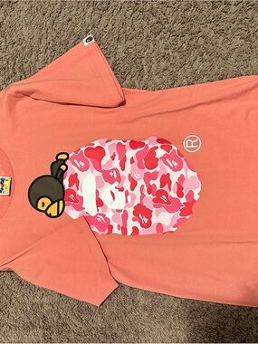 Bape Coral Tee with Pink & Red Camo Ape Graphic